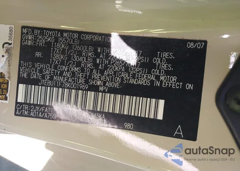 2008 Toyota Fj Cruiser z USA, uszkodzony, nr VIN JTEBU11F78K001969